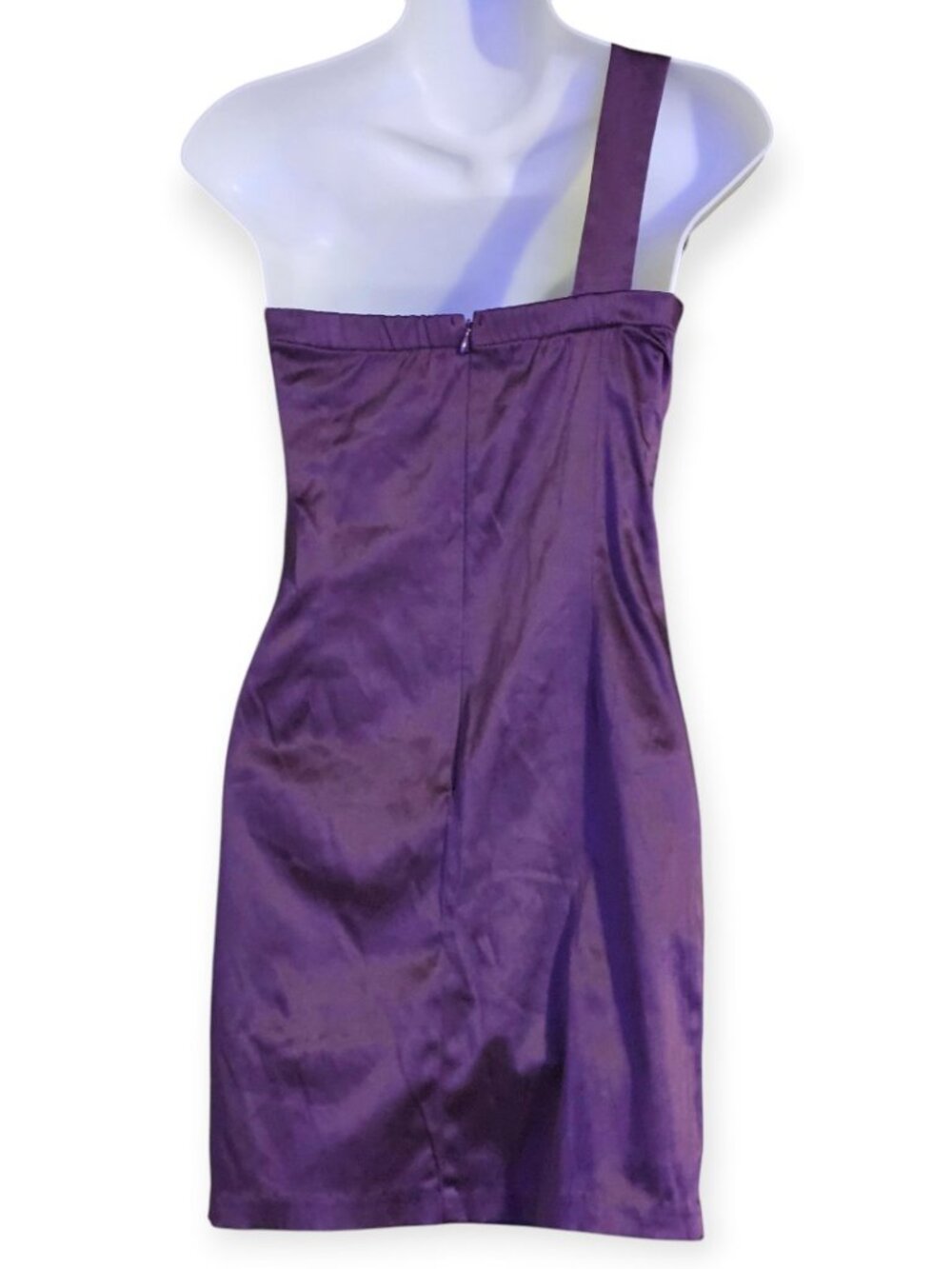 NWT April Shakira Satin Mini Dress Women’s Medium Purple One Shoulder Formal - Picture 7 of 10